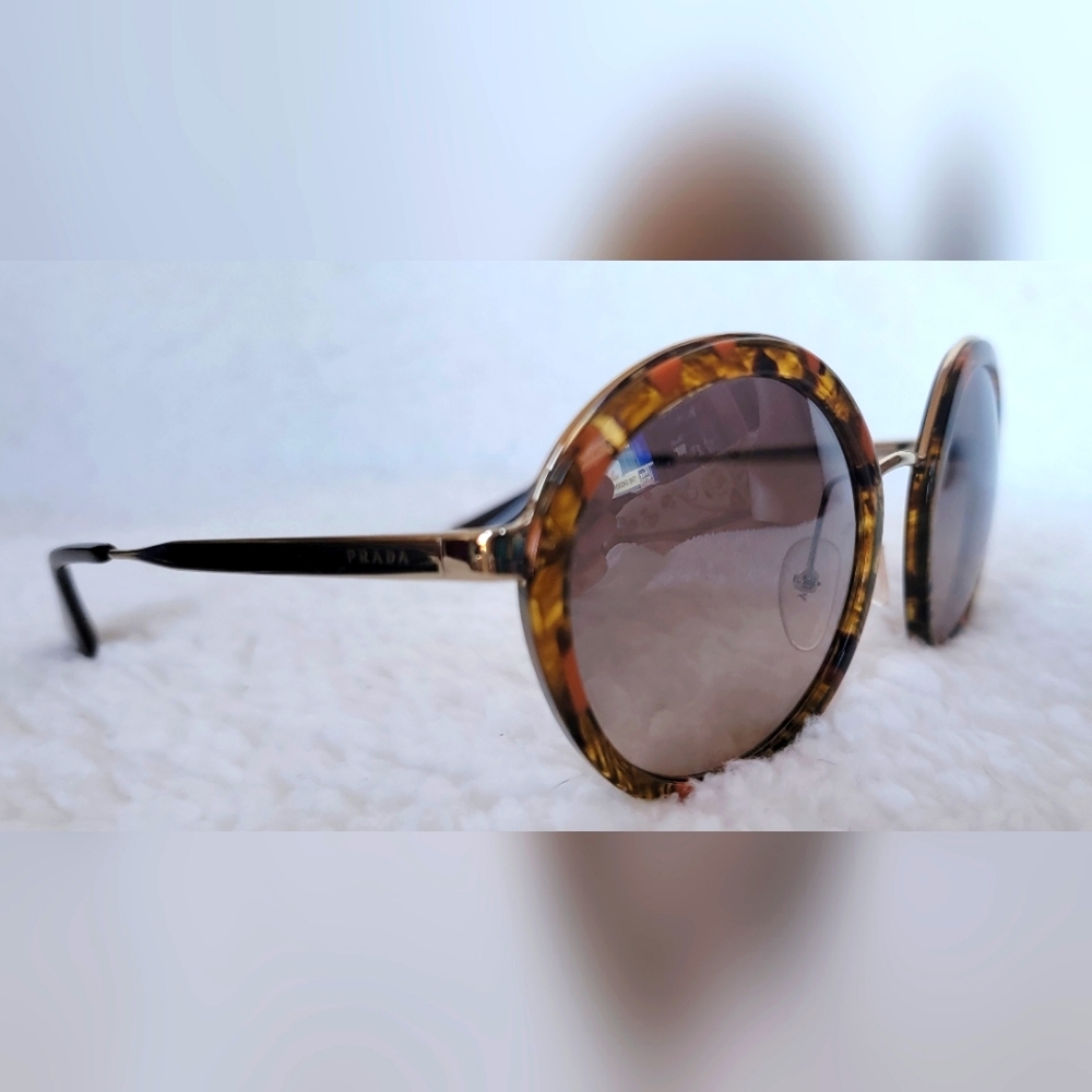 Prada - Prada Cinéma - Striped Papaya Round Women's Sunglass SPR 50T - Picture 7 of 8